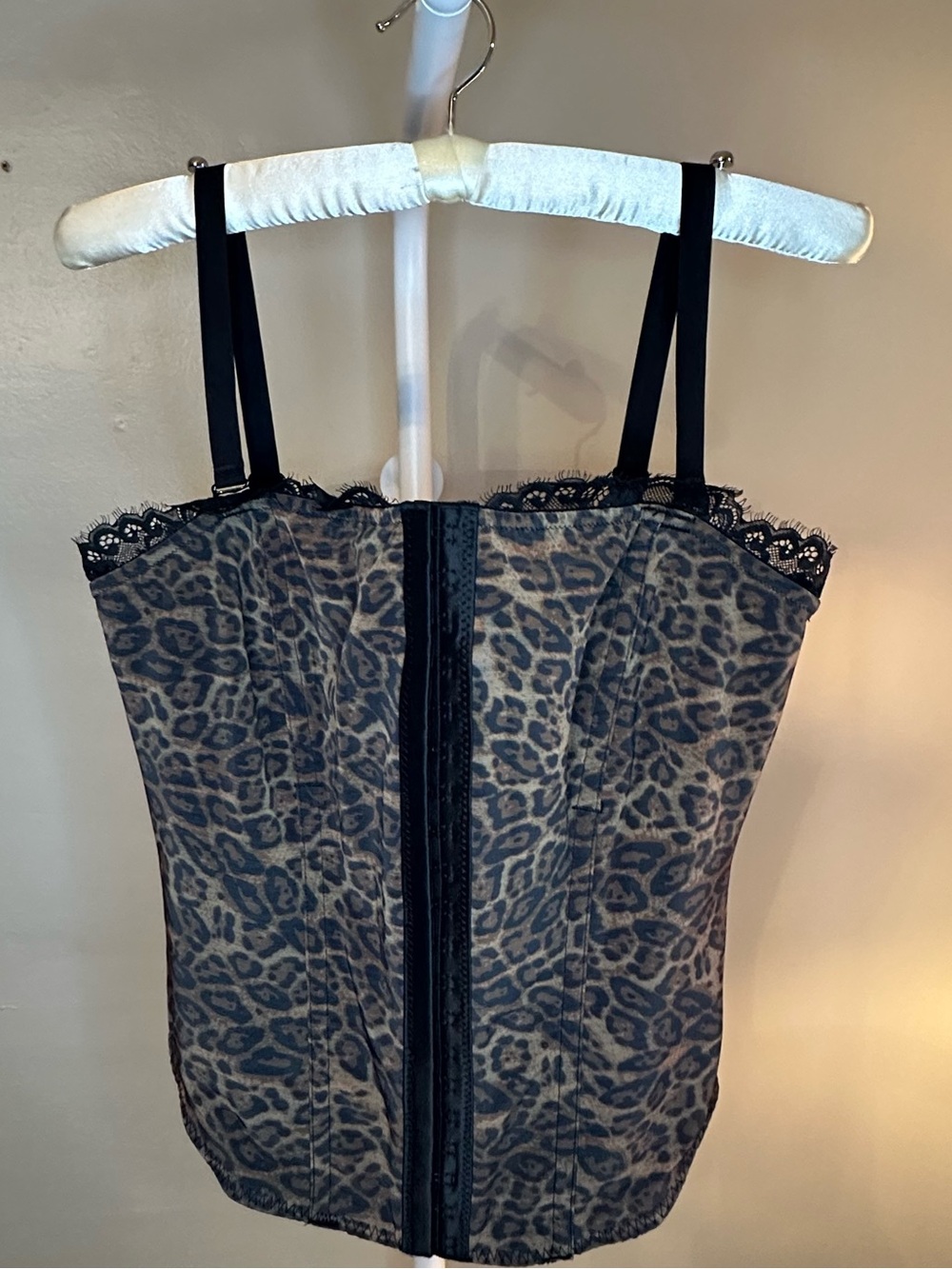 NWT Popilush Leopard Print Lace Trim Corset Top - Black & Brown Medium